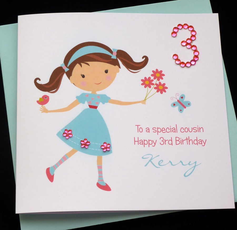 Handmade Personalised Girls Birthday Card 1st 2nd 3rd 4th 5th 6th 7th etc