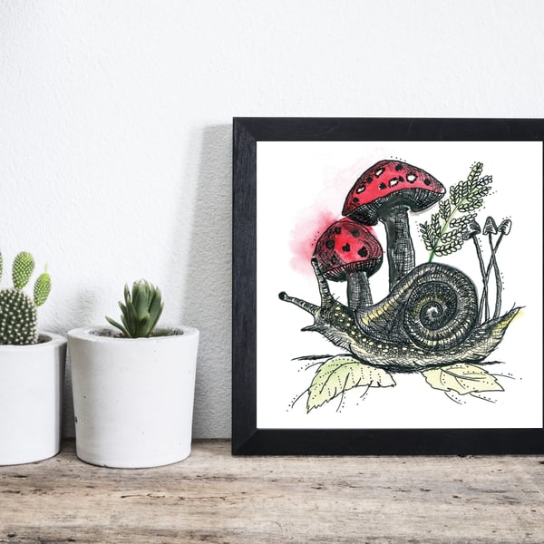 Snail square print, nursery art
