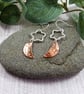 Earrings, Sterling Silver Star and Copper Moon Dropper Earrings - Image 6