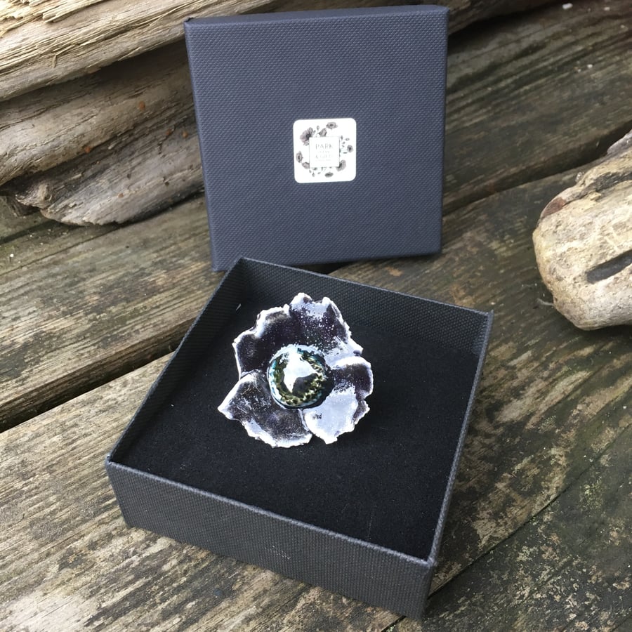 Purple ceramic Poppy flower pin 