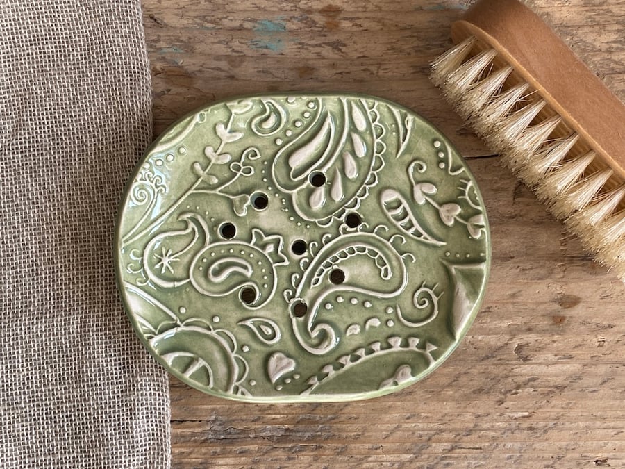Handmade Ceramic paisley Soapdish Pottery