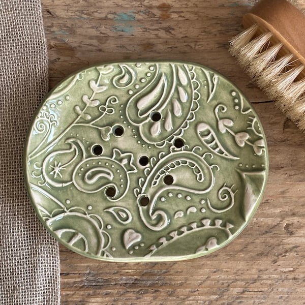 Handmade Ceramic paisley Soapdish Pottery