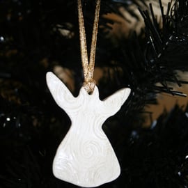  Handmade ceramic white swirl textured christmas angel hanging decoration