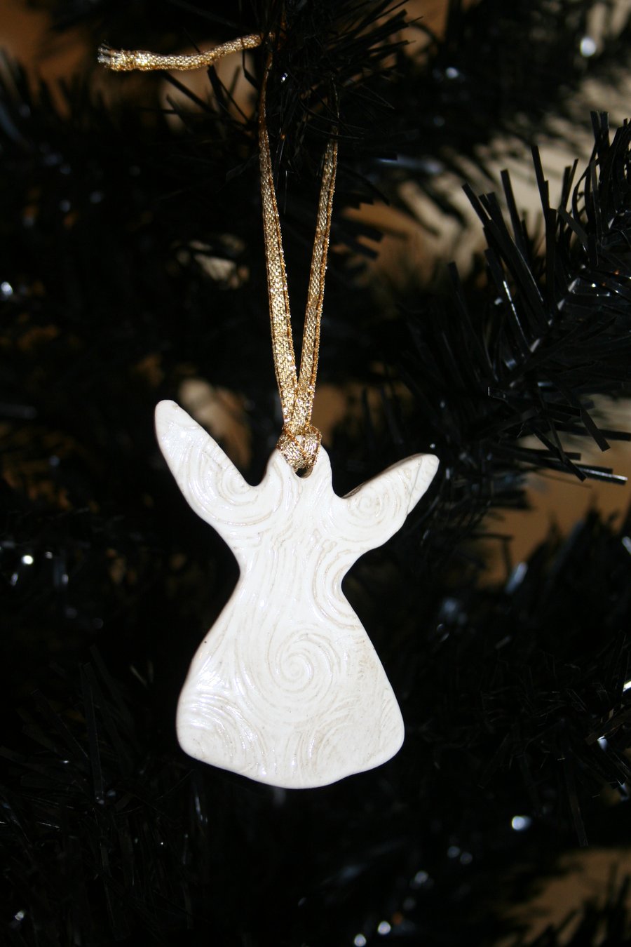 Handmade ceramic white swirl textured christmas angel hanging decoration