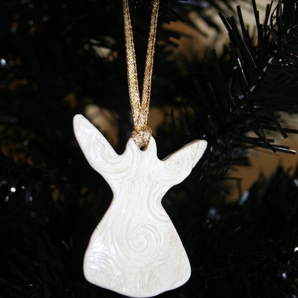  Handmade ceramic white swirl textured christmas angel hanging decoration