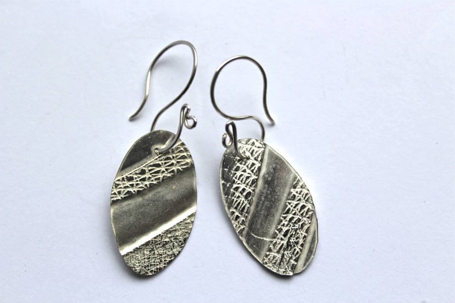 Recycled Textured Oval Earrings