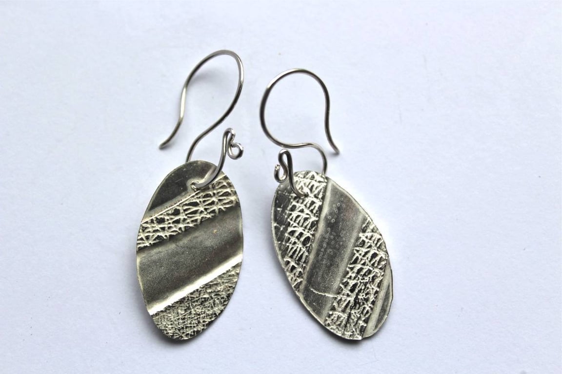 Recycled Textured Oval Earrings
