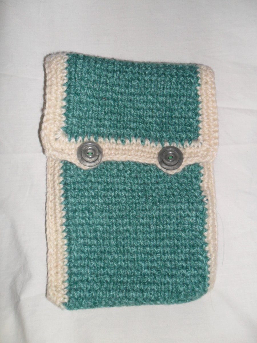 Case, Kindle, E-Reader Case Green and White Crochet