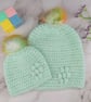 Matching Mum and Baby Crochet Hats, Pastel Green Pom Pom Beanie Set  - Image 1
