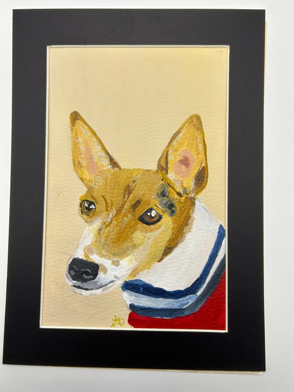 Original painting 5x7" in acrylics of a Jack Russell pet portrait 