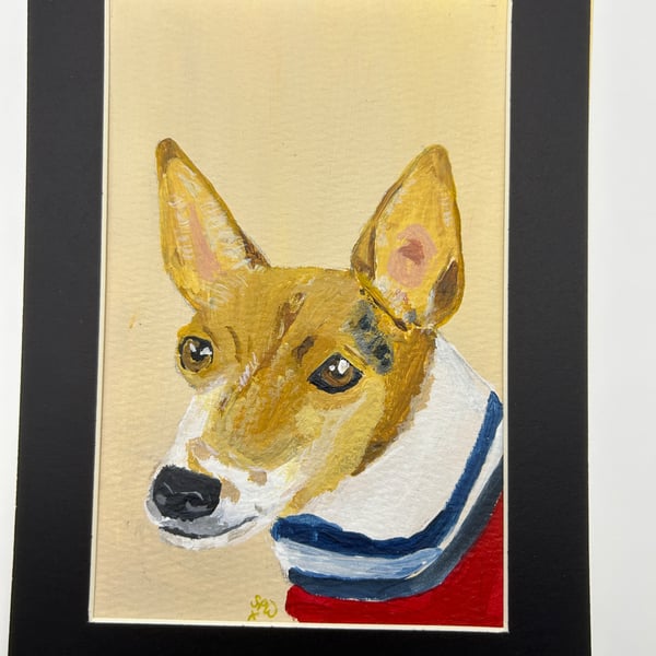 Original painting 5x7" in acrylics of a Jack Russell pet portrait 