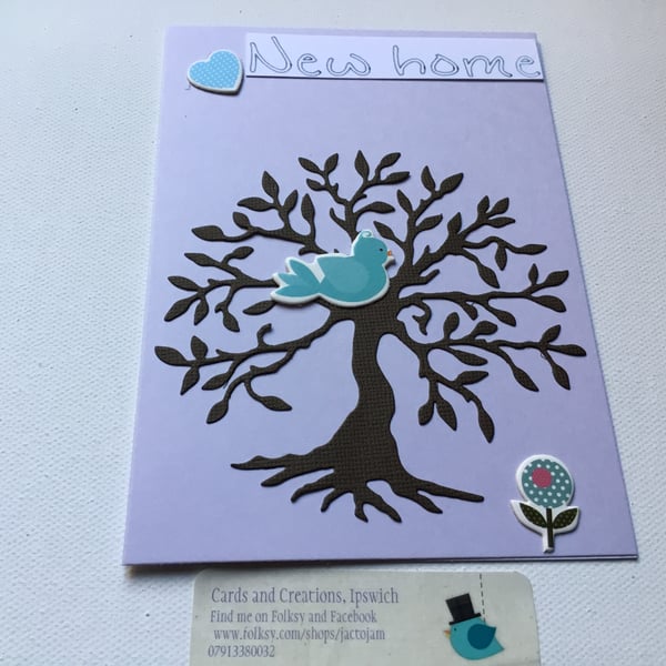 New home card. Blank card. Bird in tree. CC575