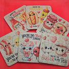 Set of 6 Cute Food-Themed Coasters – Burlap Fabric – Fun & Unique Gift!