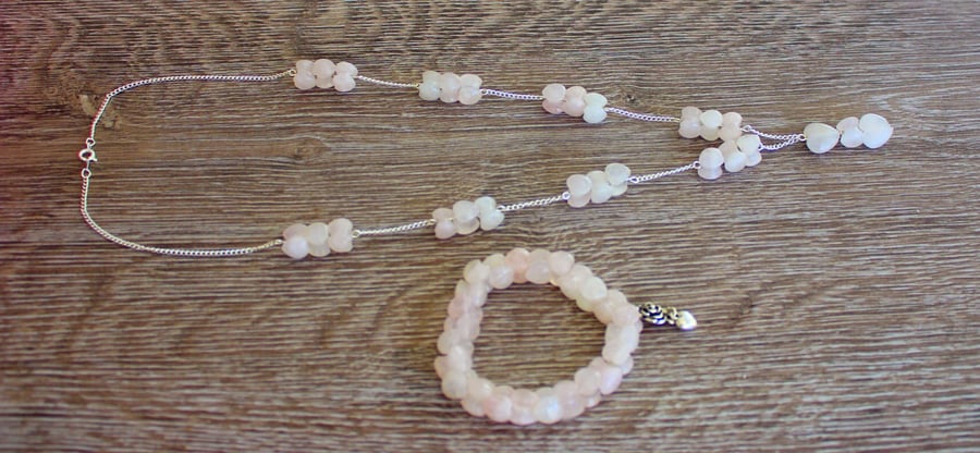 Rose Quartz  necklace and bracelet set