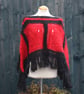 Black and Red Mohair Crochet Poncho - Design A452