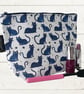 Makeup bags blue cats on white 