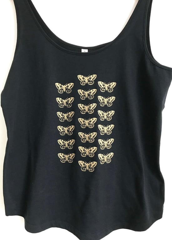 Small Moths Women's black organic cotton vest top Size Large, Extra Large