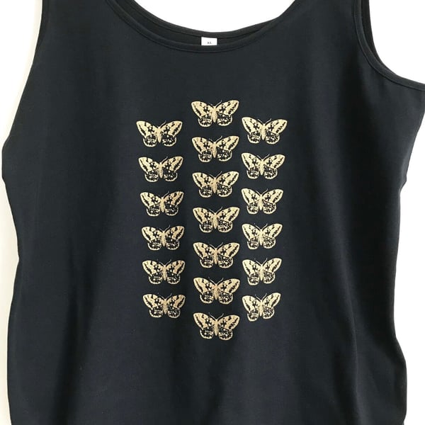 Small Moths Women's black organic cotton vest top Size Large, Extra Large
