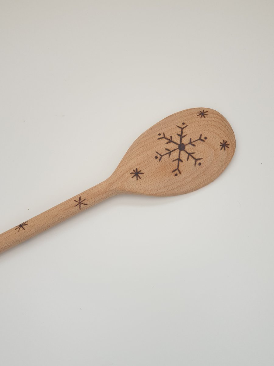 Snowflake pyrography Christmas wooden spoon, stocking filler gift