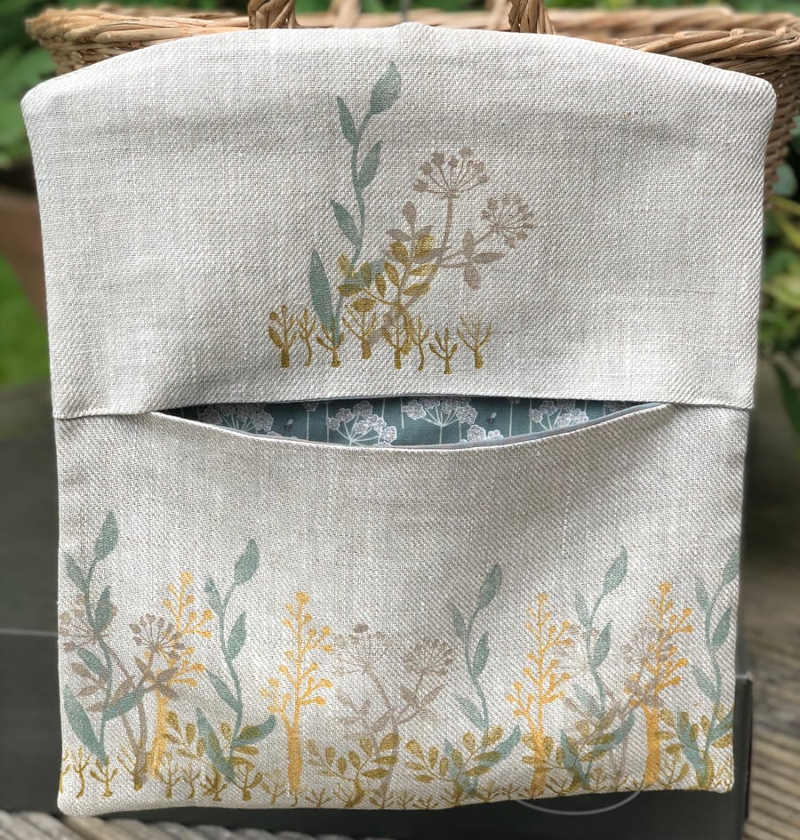 Hand Printed Linen Peg Bag -Spring Meadow