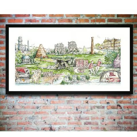 Rotherham Townscape (No.1) Yorkshire, England, Original Illustration, Historical