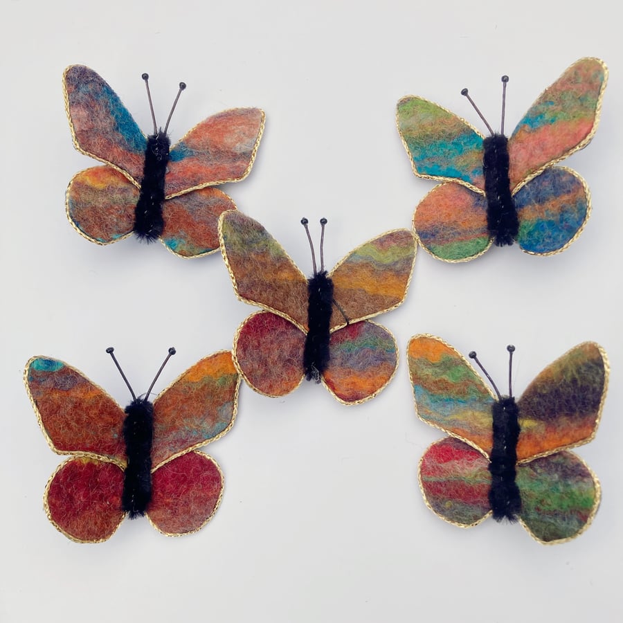 Multicoloured felt butterfly brooch 