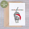 Grey Cat and Tree Lights Christmas Card, Fun Cat Christmas Card