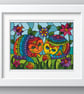 202 - Rainbow Cats in the Garden - Stained Glass Cross Stitch Pattern - Image 2