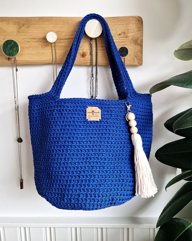 Blue Crochet Shoulder Bag. Gift For Her, Holiday Bag, Market Bag