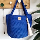 Blue Crochet Shoulder Bag. Gift For Her, Holiday Bag, Market Bag