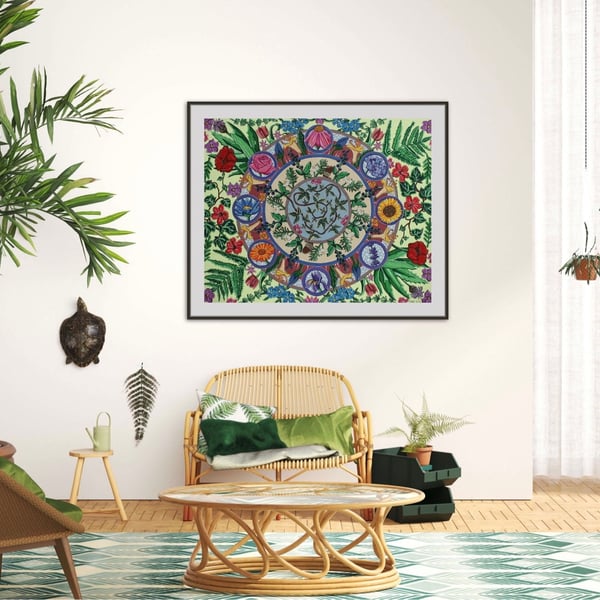 A4 art print - Purification  Nature mandala. Flowers. Plants. Art work. Painting