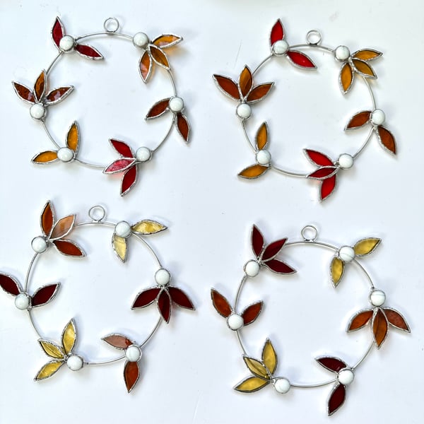 Stained Glass Mini Autumn Wreath Suncatcher - Handmade Window Decoration