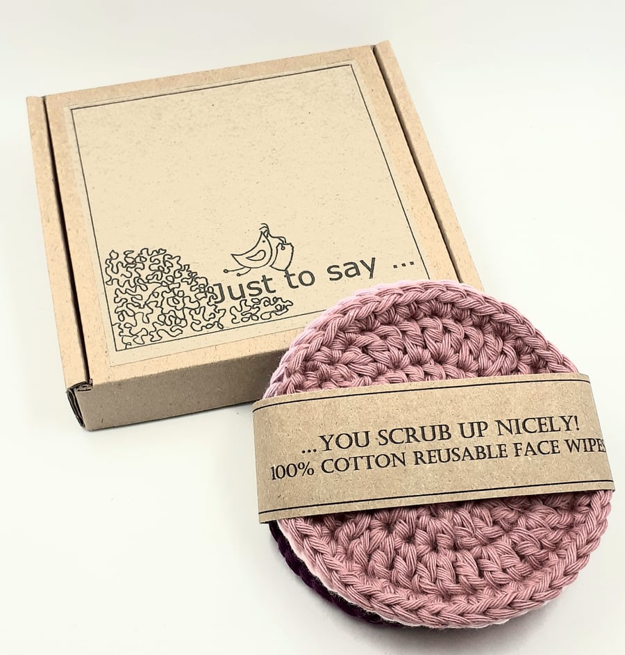 Reserved for Cristina Four Crochet Face Scrubbies - Berry Sorbet