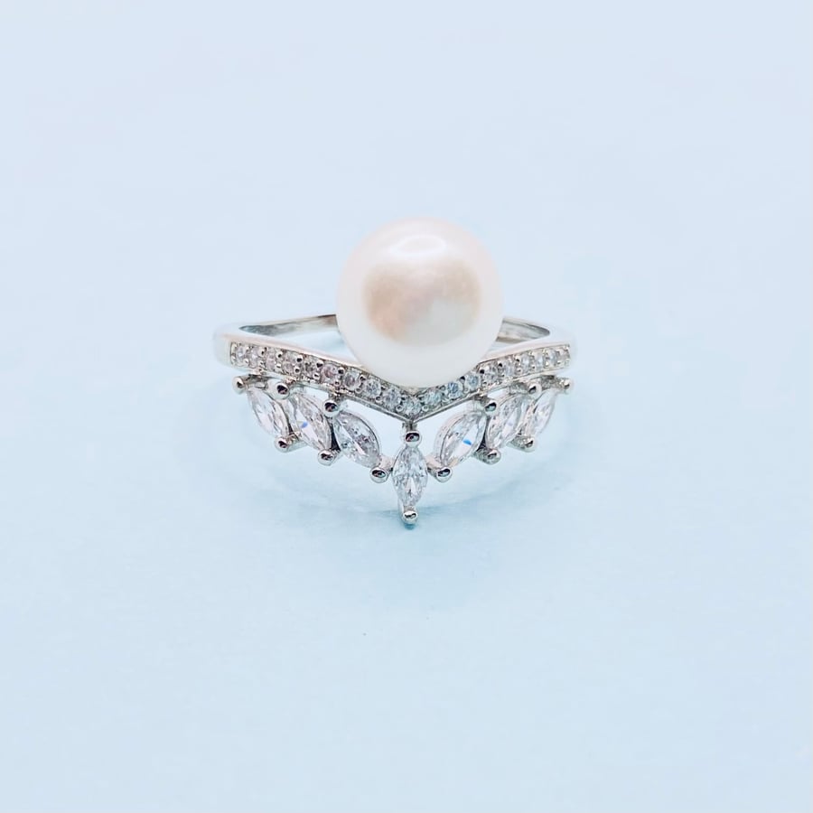 Freshwater Pearl Adjustable White Gold Plated Ring