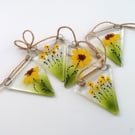 Sunflower fused glass bunting, garden art, gift for home. 
