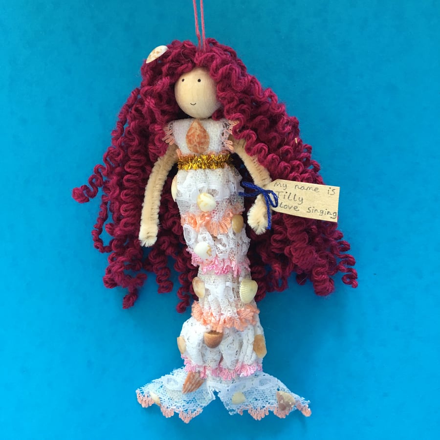 Mermaid Doll Hanging Decoration, Tilly, Pink, Sea Themed Mermaid Gifts