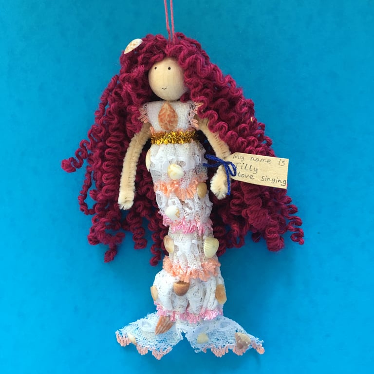 Mermaid Doll Hanging Decoration, Tilly, Pink, Sea Themed Mermaid Gifts