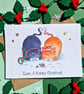 Cat merry Christmas card, Ginger cat black cat, From the cat, Meowy Christmas!