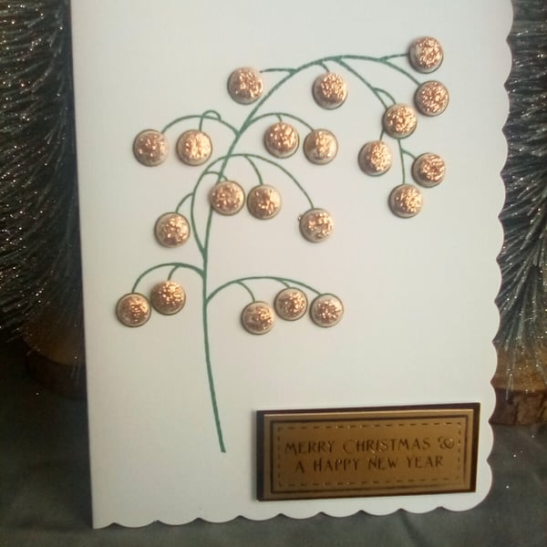 White and copper berry branch handmade Christmas card