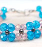 Turquoise and Pink Facetted Glass Bead Bracelet. Free UK Postage