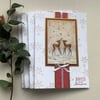  CHRISTMAS CARDS,( pack of 4, large ) Deer . Nature . Traditional. Red, gold.