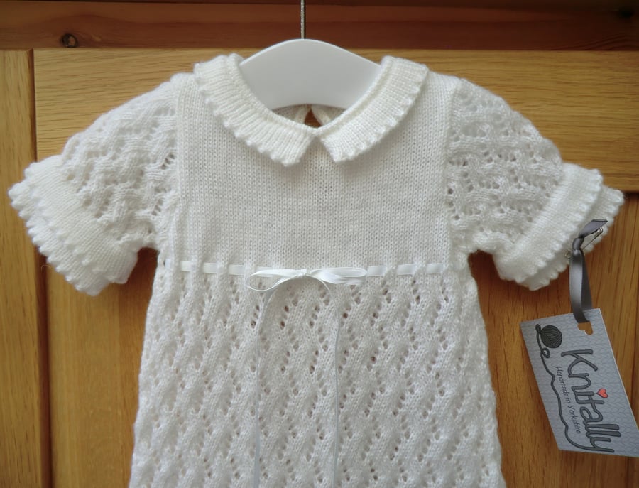 Knitted Lace Christening Gown - Outfit - Dress for Baby Girl 3-6 months - White