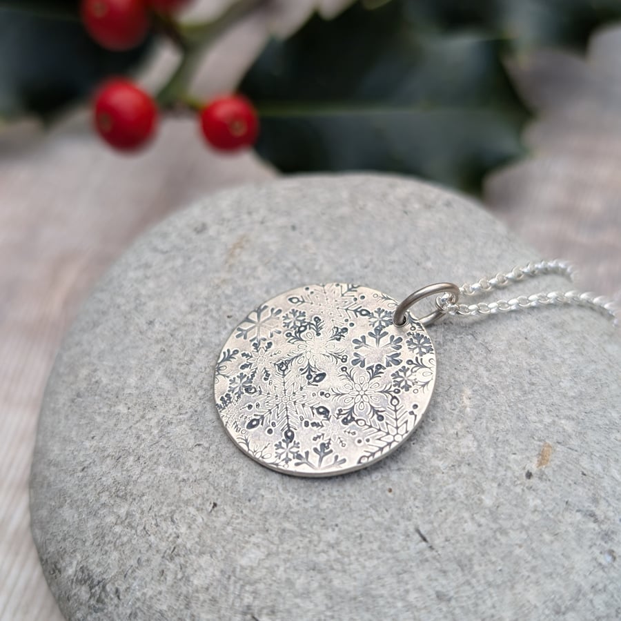 Sterling Silver Large Snowflake Necklace - JBJ2055