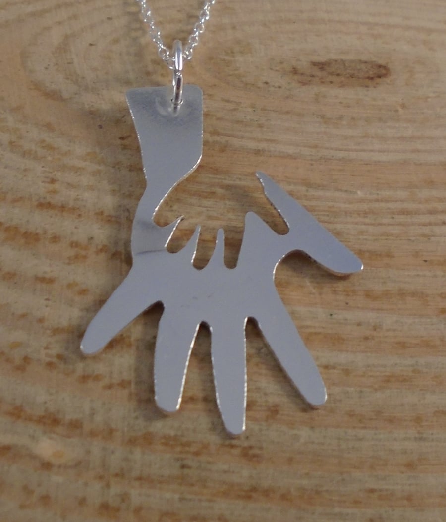 Sterling Silver Hand In Hand Necklace