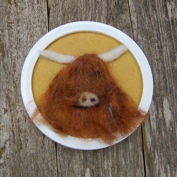  Highland Cow - Needle felt wool picture, textile art