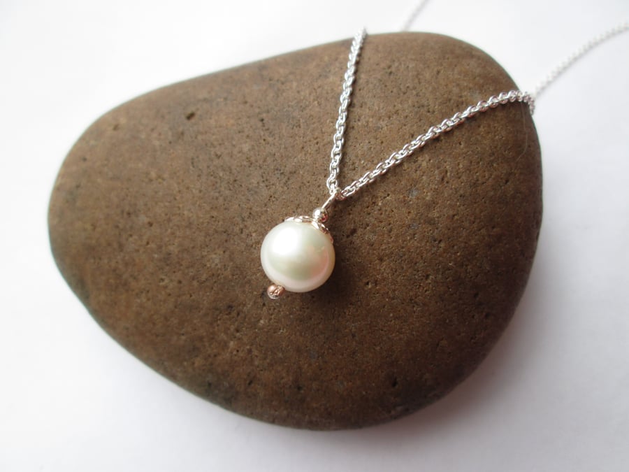 Single Pearl Pendant - Single Pearl Necklace, Bridal Jewellery, Wedding