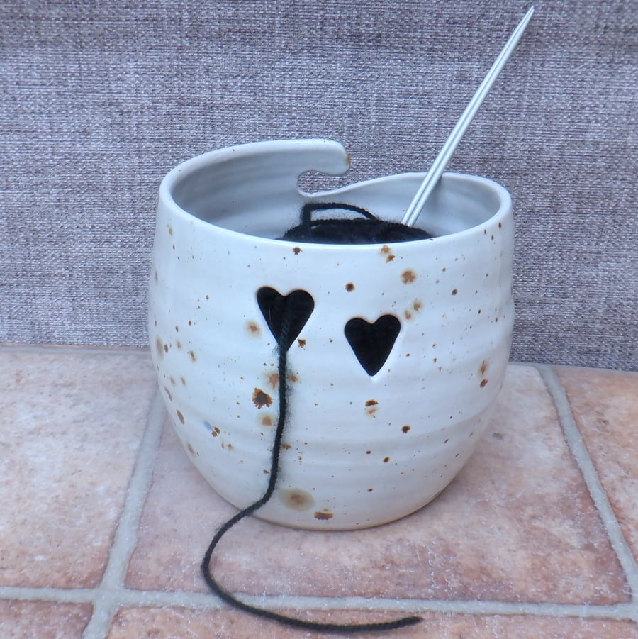 Yarn bowl knitting or crochet wool hand thrown heart pottery ceramic 