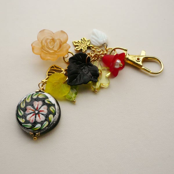 Handbag Charm Flower and Leaf Gold Mixed Bead  KCJ1639