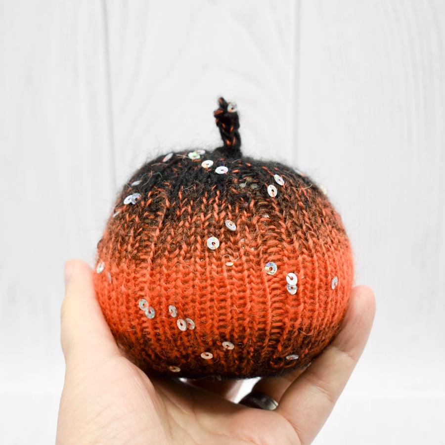Hand Knitted Pumpkin with Sequins - Large