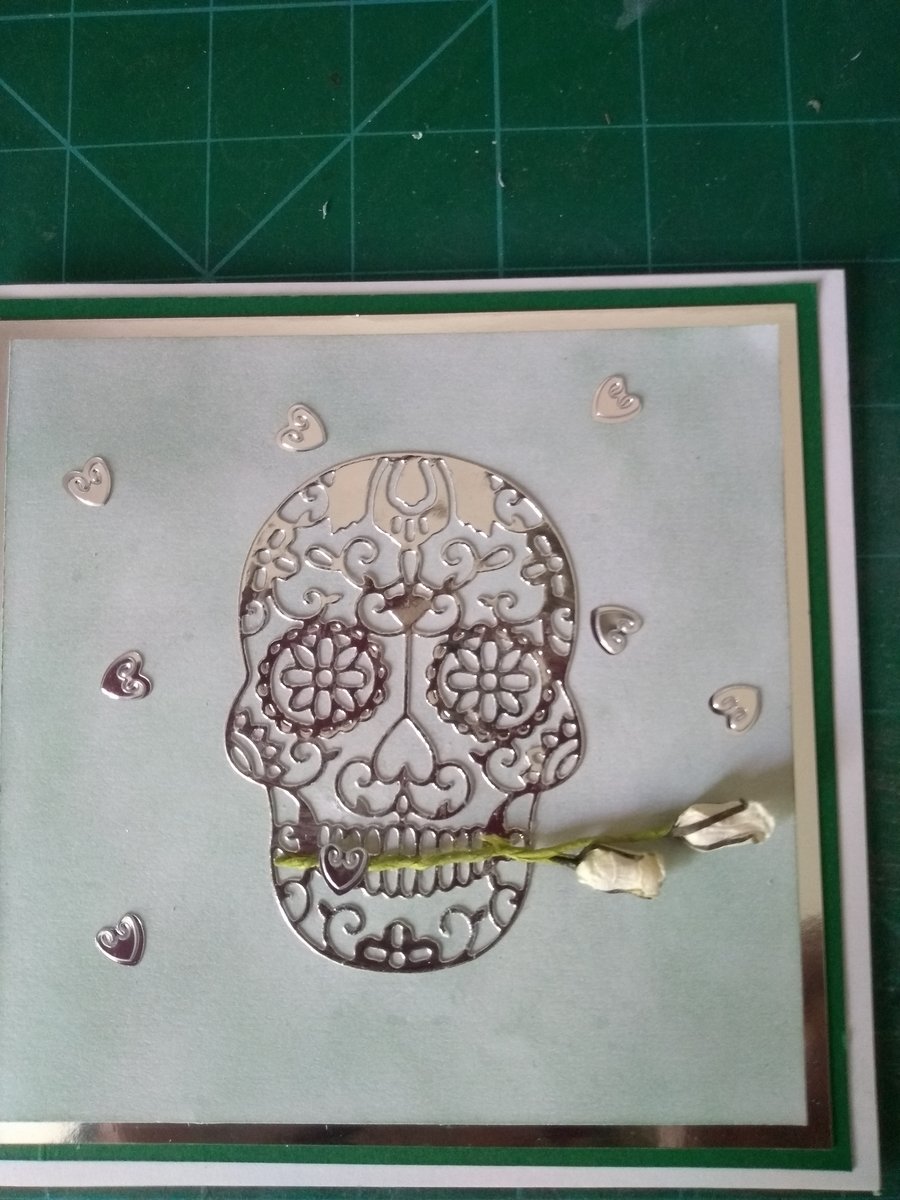 Green goth skull birthday card